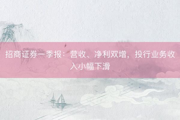招商证券一季报：营收、净利双增，投行业务收入小幅下滑