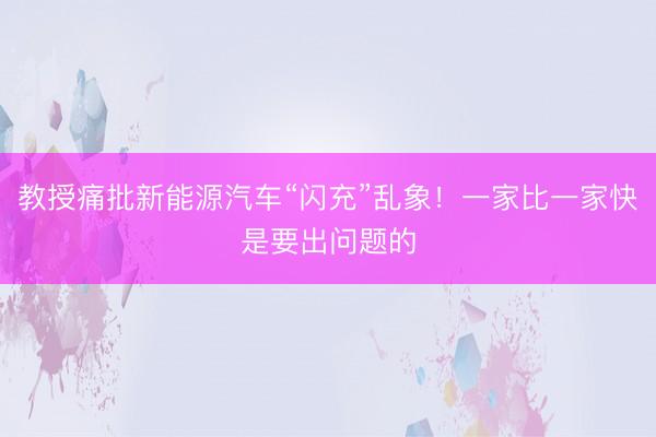 教授痛批新能源汽车“闪充”乱象！一家比一家快是要出问题的