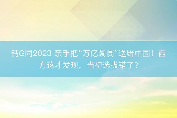 钙G同2023 亲手把“万亿阛阓”送给中国！西方这才发现，当初选拔错了？
